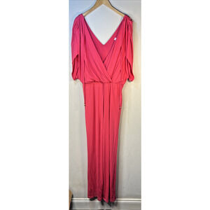Trina Turk womens 14 Hot Pink V Neck romper Jumpsuit wide leg career modern NWT